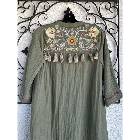 Soft Surroundings Cristoforo Button Down Embroidered Dress - Green - XS - Picture 7 of 10